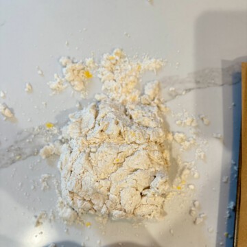 biscuit mixed dumped onto table