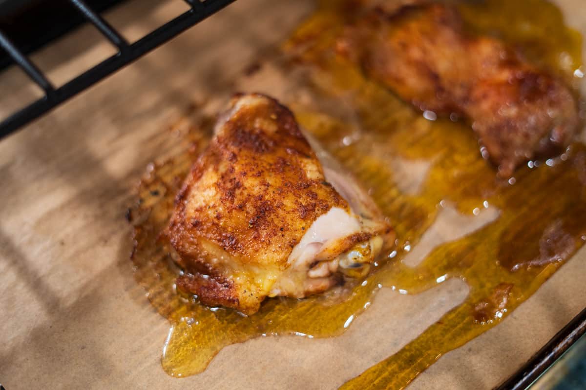 Oven-baked chicken thigh variation for smoke-sensitive dinner guests