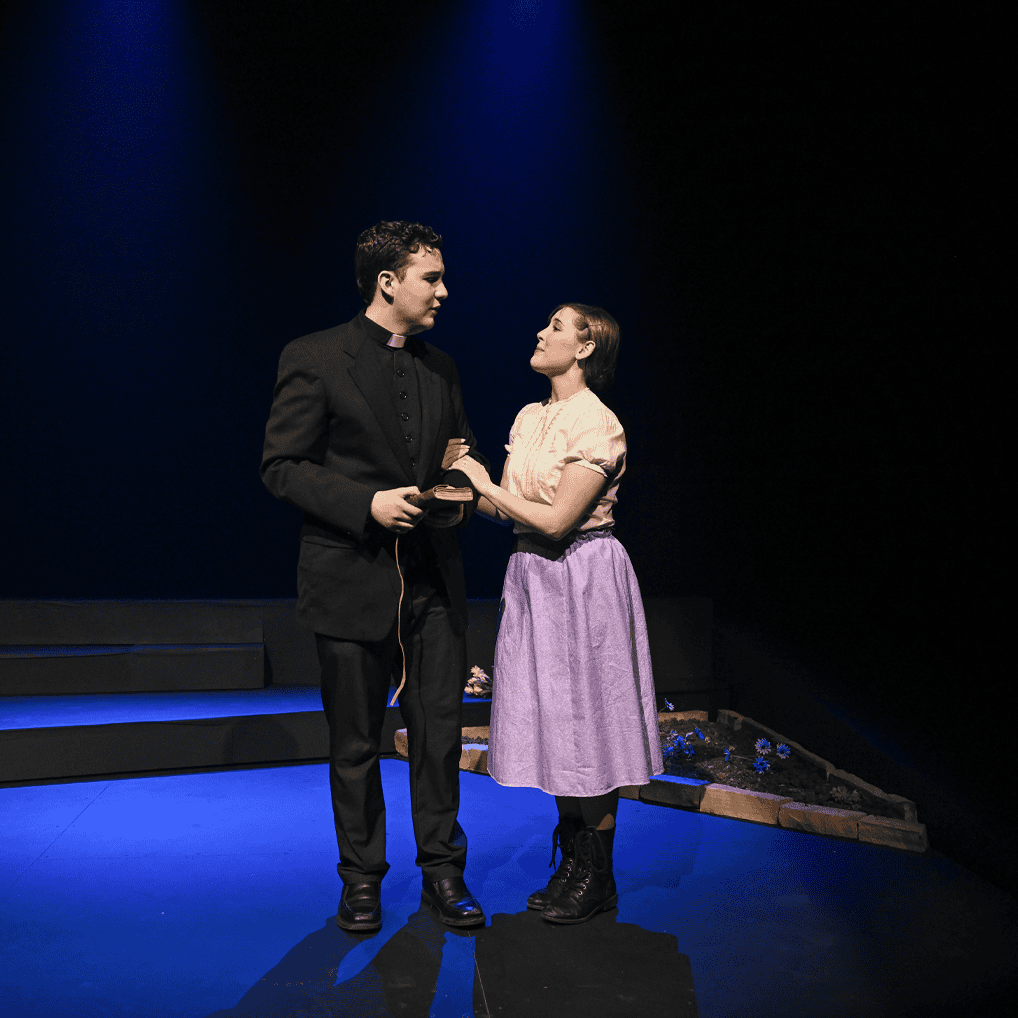 The Runner Stumbles promo piece for musical theatre with two Tabor student actors on stage