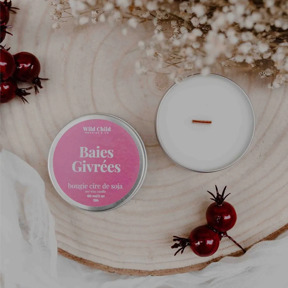 wild child bougies Baies givréeq vegan geurkaarsje