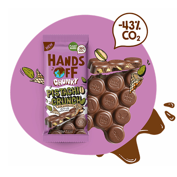 hands off pistachio crunch vegan chocoladereep 100gr