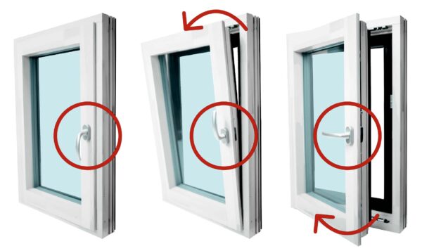 Sliding window with tilt and turn functionality for versatile ventilation and security.