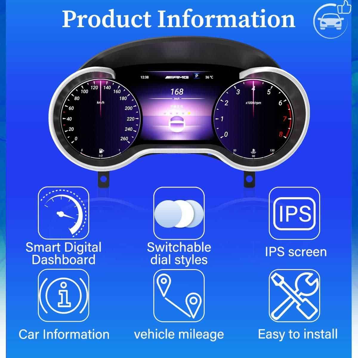 Benz instrument panel 12.3 LCD for GLA CLA: Premium Intelligent Digital Speed Display HD Dashboard Replacement. High-Resolution Modern Upgrade for Mercedes.