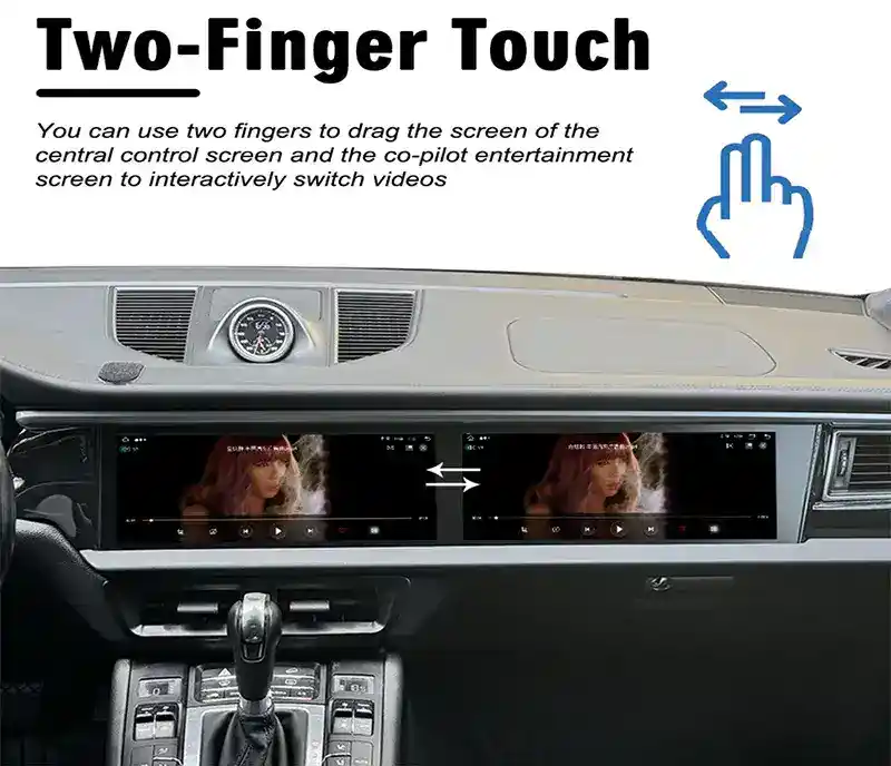 Porsche Cayenne dual screen 12.3 HD Android player for 2014-2017 models, high-resolution passenger entertainment with seamless OEM dash integration.