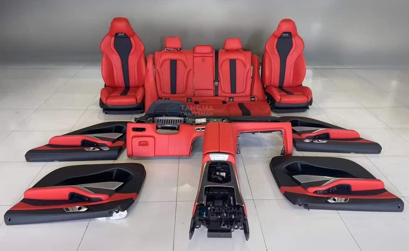 MW X5 Interior Modification Kit: Automotive Grade Bordeaux Calfskin – ISO 17025 Tested – Non-Destructive HUD/Ambient Calibration (2010-2024)