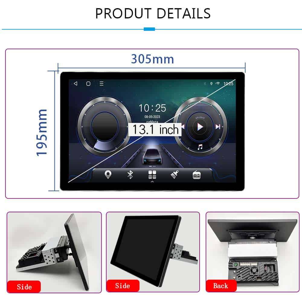Universal 13″ Android Car Multimedia System: 360° Rotating Touch Screen for Audi, BMW, Toyota & More。