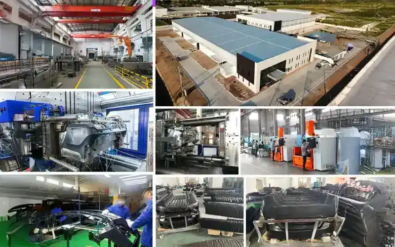 High-tech auto parts manufacturing facility with advanced machinery and assembly lines.