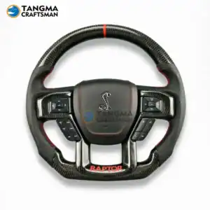 Ford F-150 Raptor carbon fiber steering wheel and air vent trim upgrade