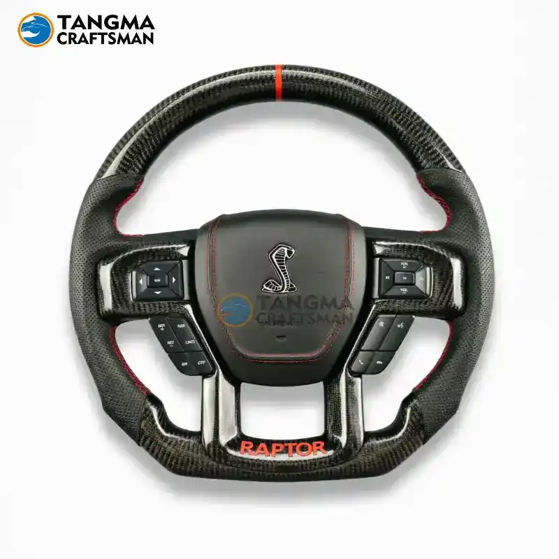 Ford F-150 Raptor carbon fiber steering wheel and air vent trim upgrade