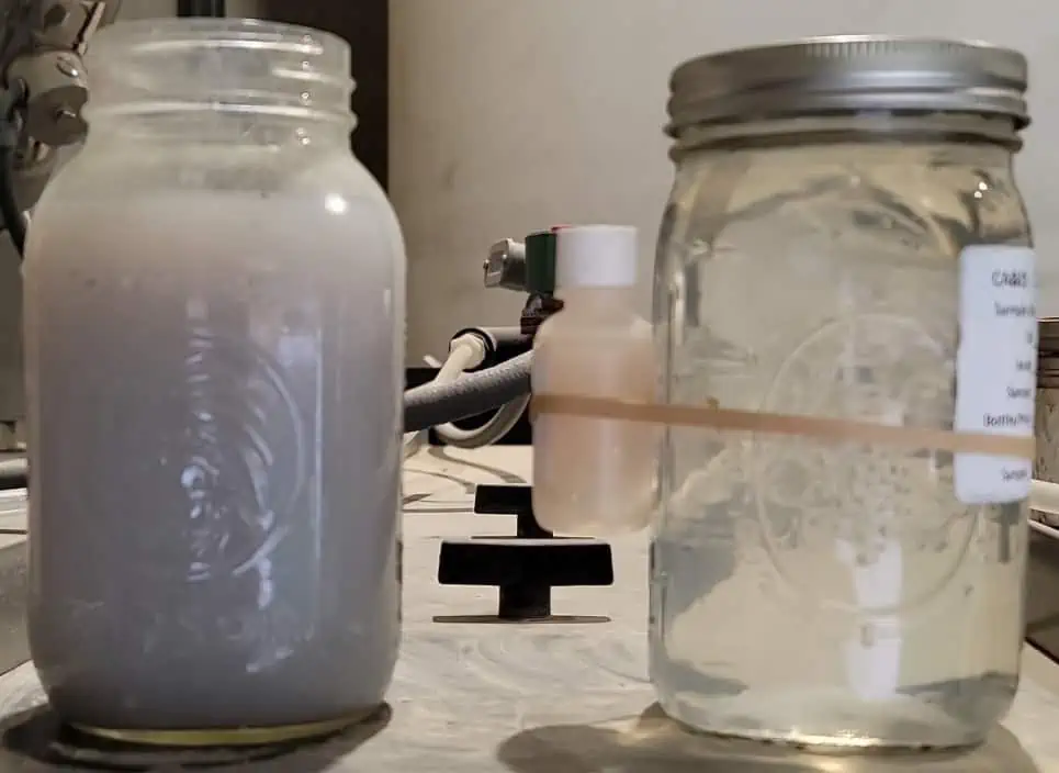 Before and after ClearFlow treated waste water.