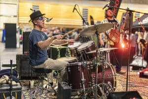 Dynamic live music performance at Taranaki Beer Festival, featuring talented musicians.