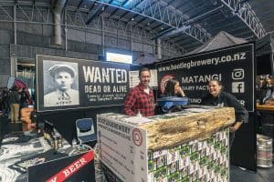 Craft beer stall at Taranaki Beer Festival, showcasing local Brewpubs and craft beers in New Zealand.