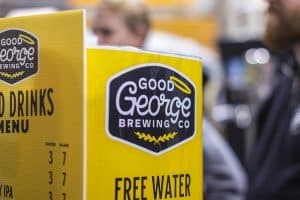 Good George Brewing Co beer menu at Taranaki Beer Festival, showcasing local craft beer.