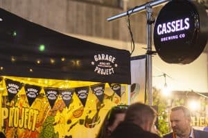 Craft brewery booth at the Taranaki Beer Festival with Cassels Brewing Co signage.