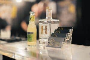 Refreshing lemonade soda with lemon slices at Taranaki Beer Festival in New Zealand.