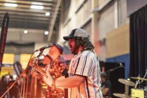 Vibrant live music performance at Taranaki Beer Festival with local craft brews in Taranaki, New Zealand.