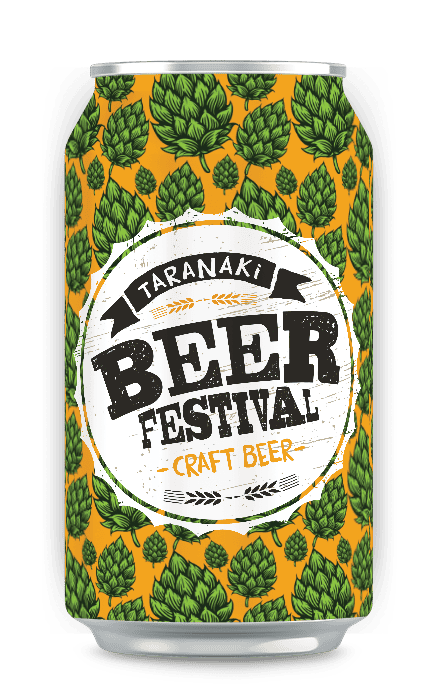 Taranaki Beer Festival craft beer promotional can.