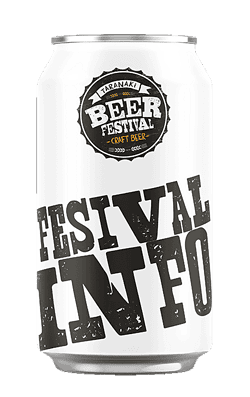 Beer Can white festival Info Taranaki beer festival promotional can with craft beer branding and event logo.