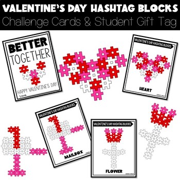 Valentine's Day Hashtag Blocks Cards Valentine STEM Activities Student Gifts - Image 2