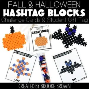 Fall & Halloween Hashtag Blocks Cards / Halloween STEM Activities for STEM Bins
