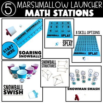 Snowball Slingshot Math Stations Marshmallow Math Activities Winter Party Games - Image 2