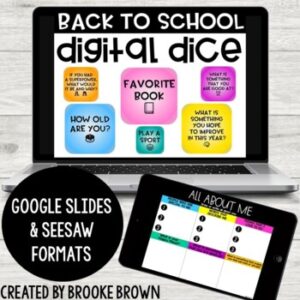 Back to School Digital Dice - Getting to Know You, All About Me Activities