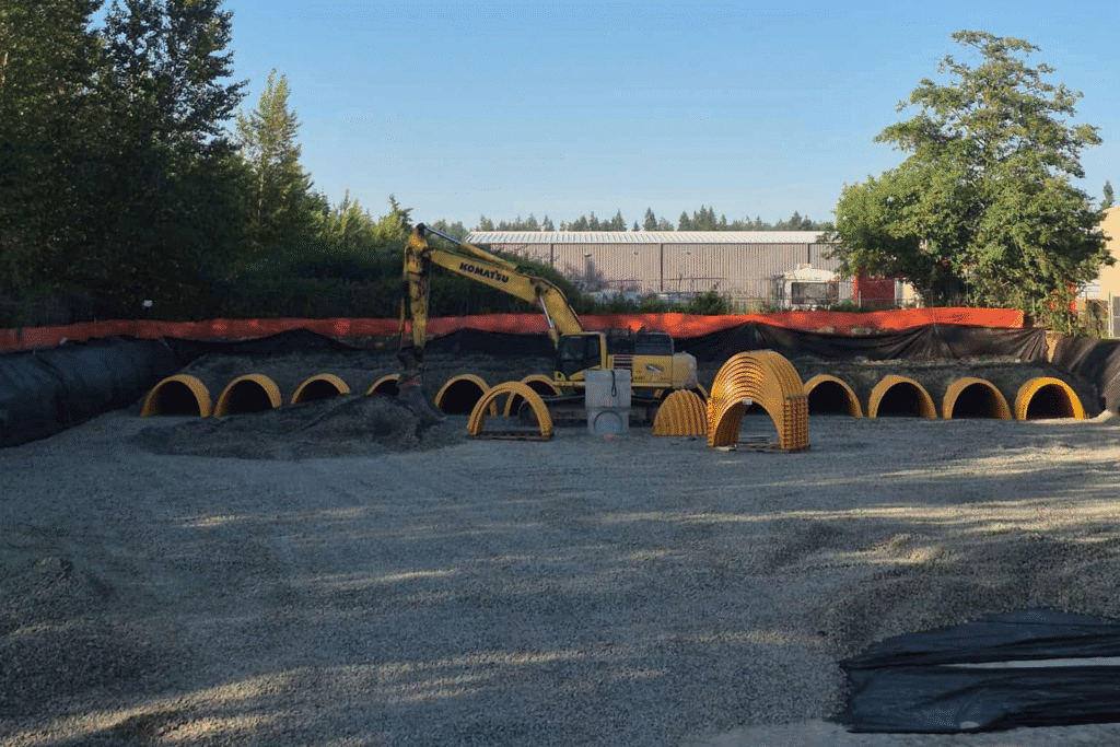 StormTech detention system installation for Stessa Industrial Development in Woodinville WA