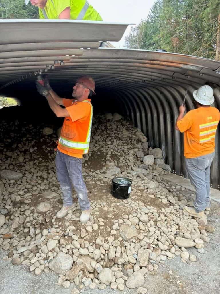 Team Nelson crew coordinating culvert installation at Caledon in Arlington WA