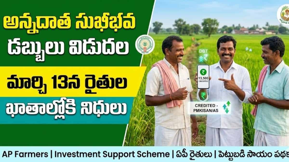 Andhra Pradesh farmers receive cash benefits on March 13 under Annadatha Sukhibhava Funds scheme.