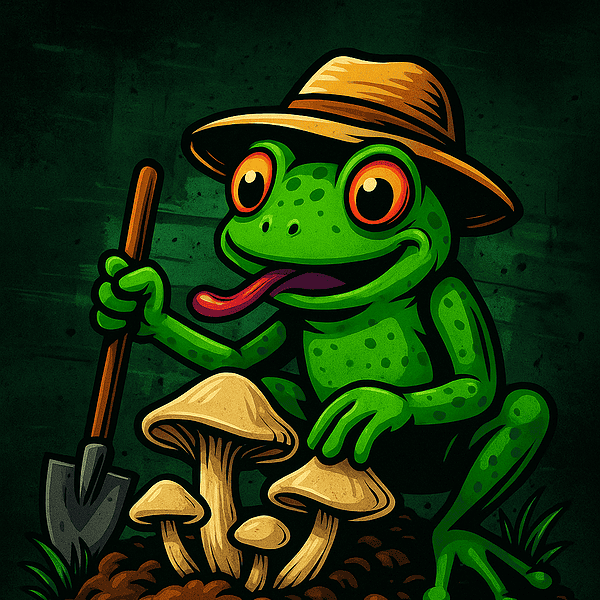 Frog cartoon avec chapeau et pelle, illustration ludique d'une grenouille jardinière.