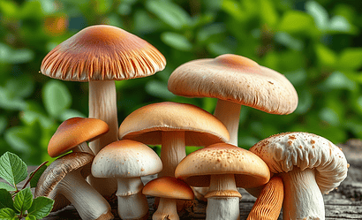 Champignons woodland avec différents types de champignons sauvages.