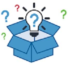 Illustration of a lightbulb with question marks emerging from a box, symbolizing customer inquiries.