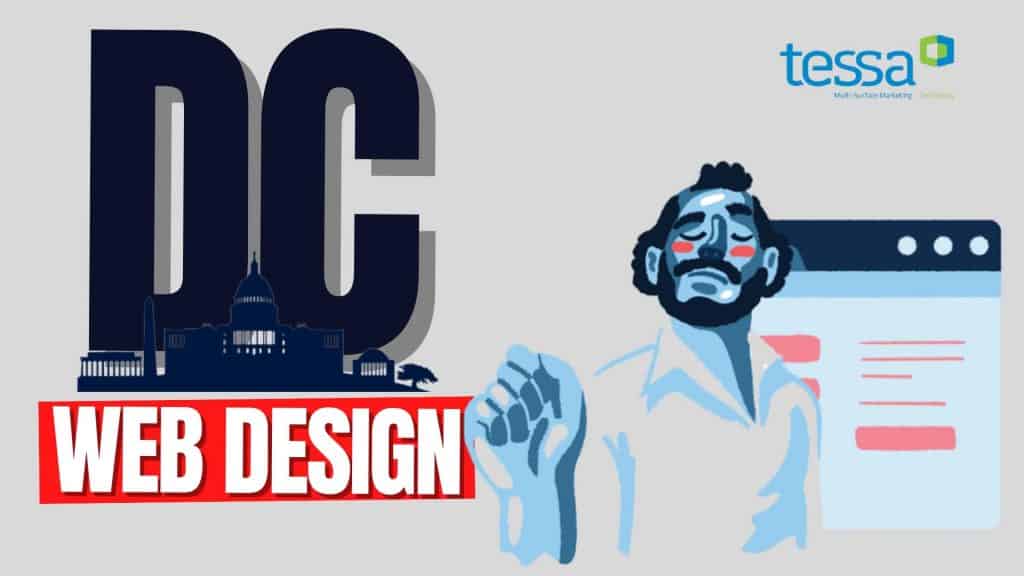 TESSA logo with DC Web Design illustration and web development elements.