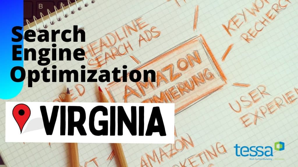 Handwritten notes on SEO strategies for Amazon and keyword research in Virginia.