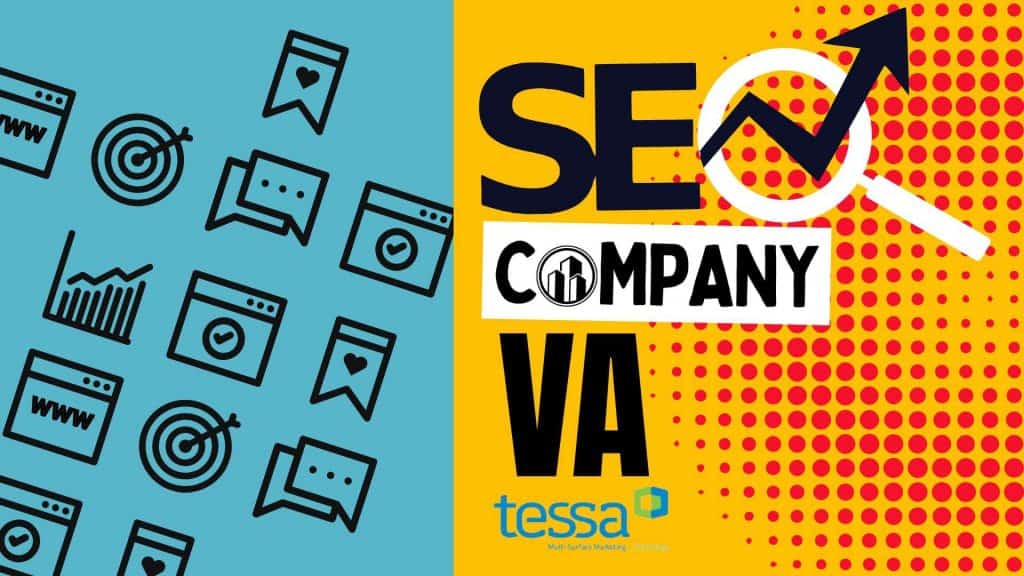 SEO Company VA logo with upward trending arrow and digital marketing icons.