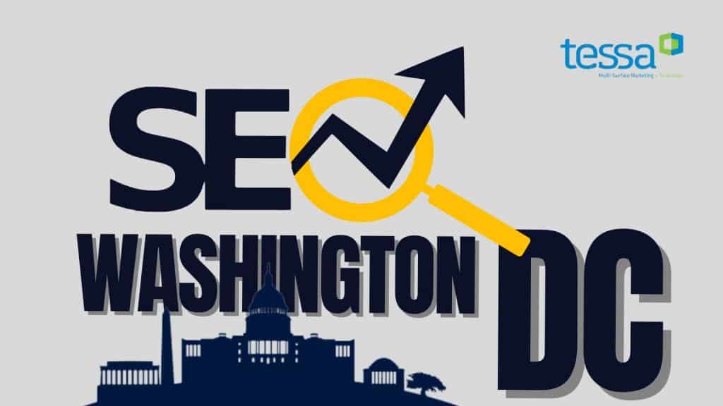 SEO Washington DC logo with upward arrow and magnifying glass.