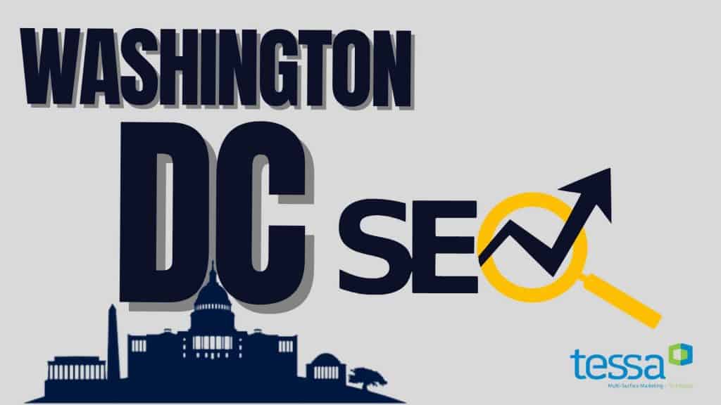 Washington DC skyline with SEO growth arrow and TESSA logo.