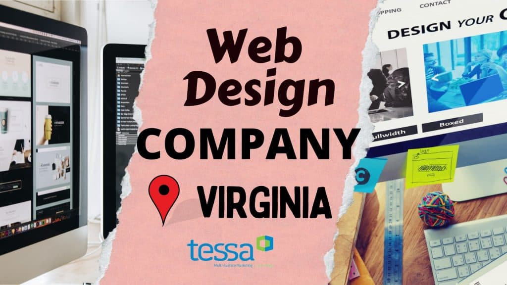 Modern web design workspace with computers and design tools in Virginia.