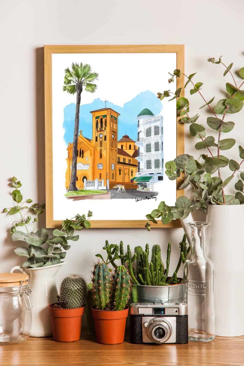 Acuarela de Tetuán mostrando su arquitectura tradicional y colorida en tonos cálidos.