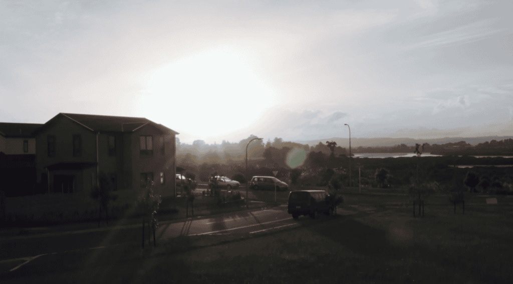 Modern residential community with sustainable housing in New Zealand.