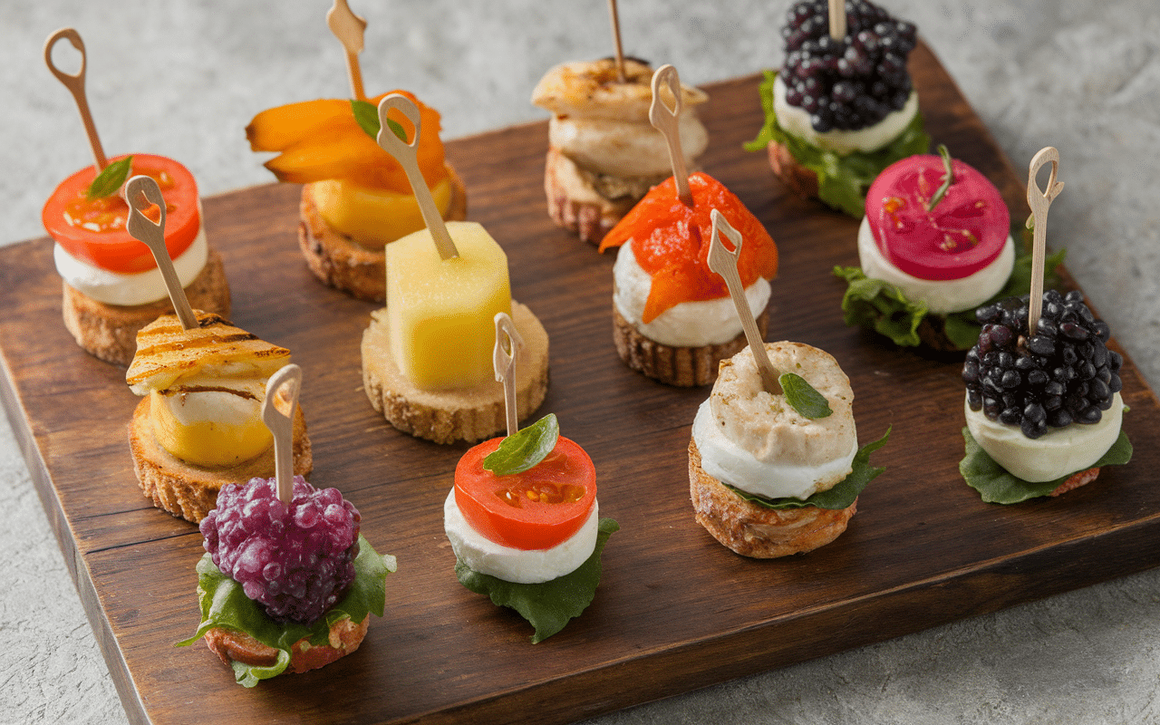 Six brochettes apéritives sur planche