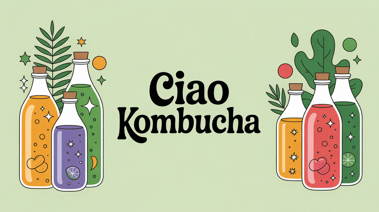 bouteilles de boisson ciao kombucha sur fond naturel