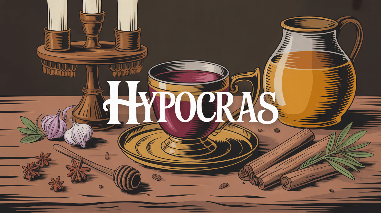 Coupe médiévale d'hypocras entourée d'épices et miel