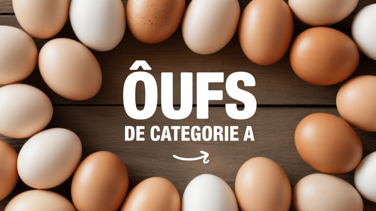 Œufs de catégorie A sur surface boisée, titre central doré