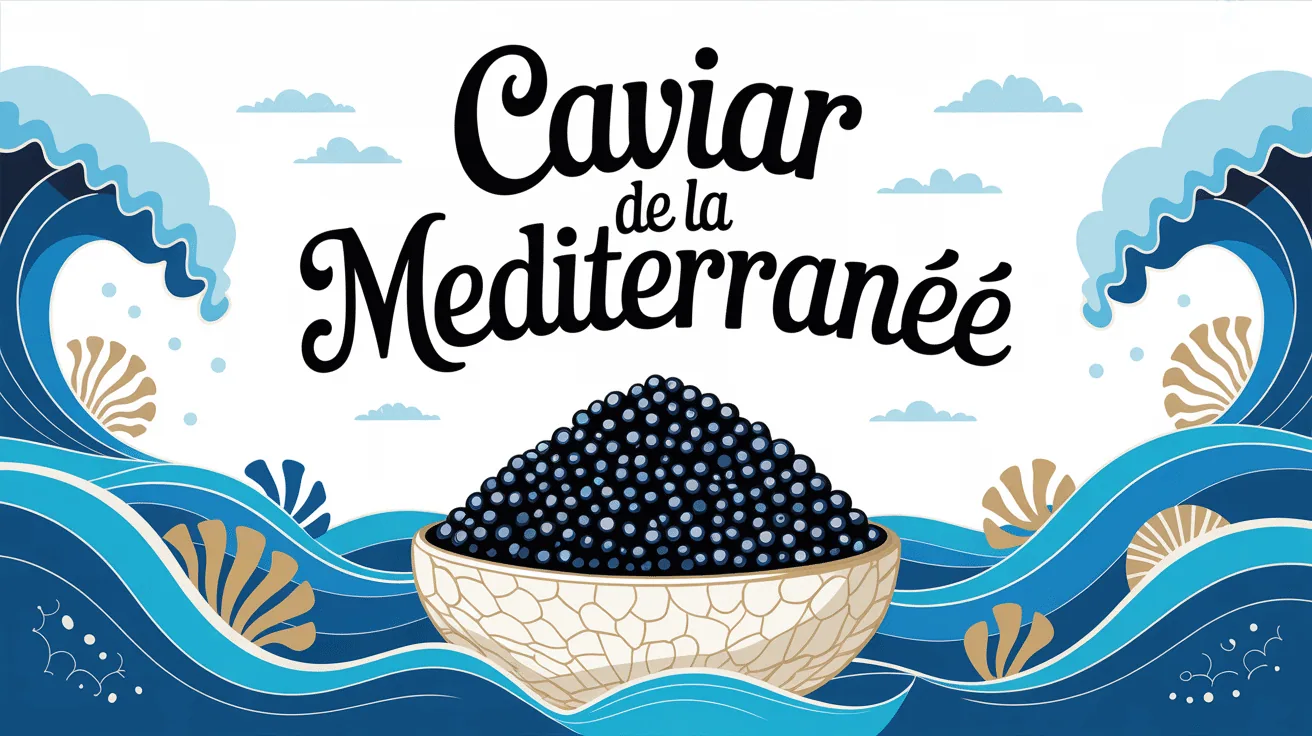 Caviar de la Méditerranée grains noir sur cuillère devant mer azur