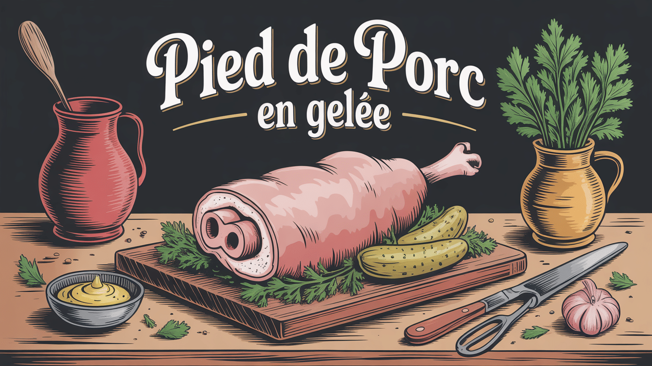 pied de porc en gelée tranché avec cornichons et moutarde