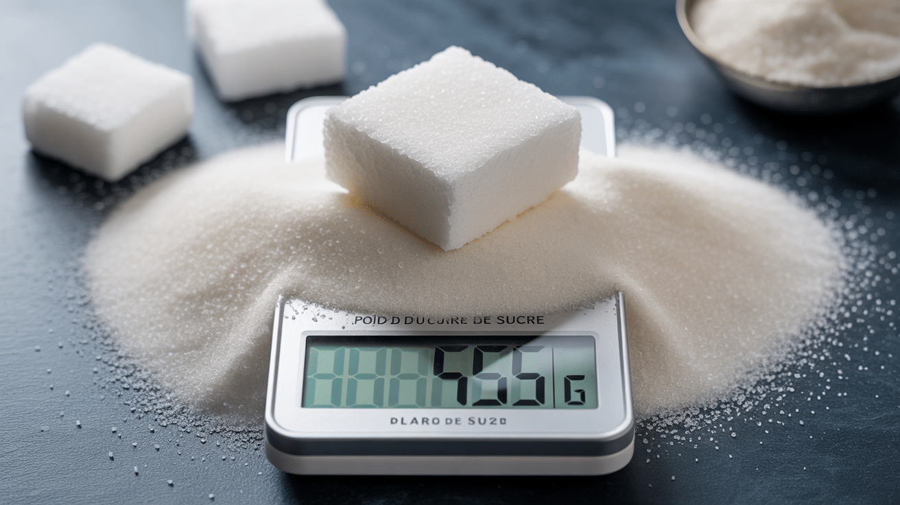 poids d'un carré de sucre blanc sur balance cuisine 5g