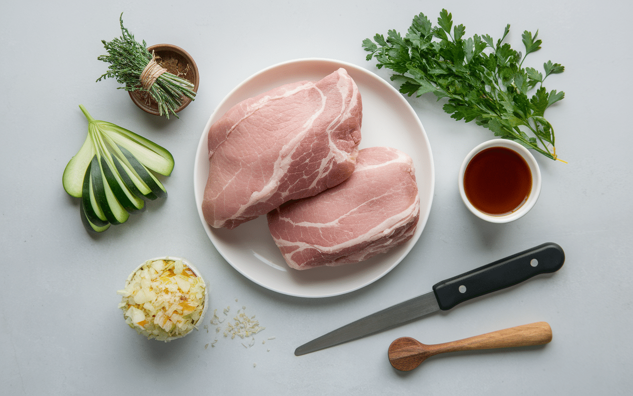 préparation pied de porc en gelée sur plan de travail