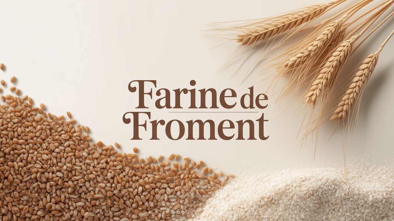 Farine de froment avec grains et épis de blé