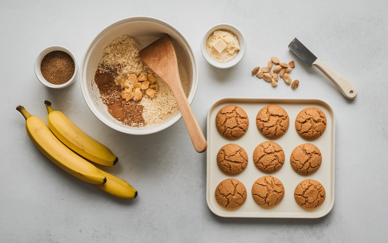Préparation cuisine cookies banane beurre de cacahuete ingrédients et cuisson